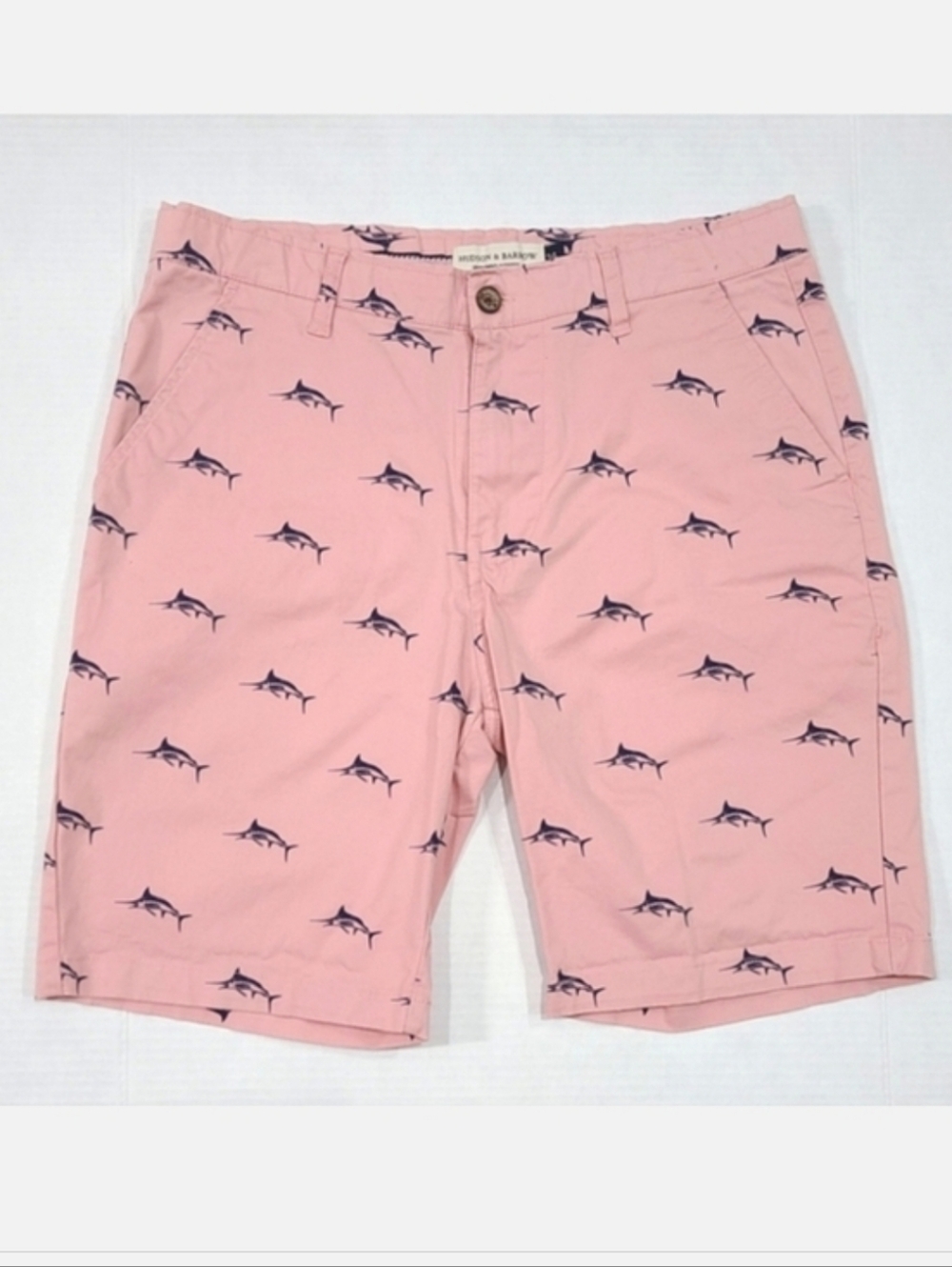 Hudson & Barrow Stretch Cotton Sailfish Print Chino Shorts Sz 34